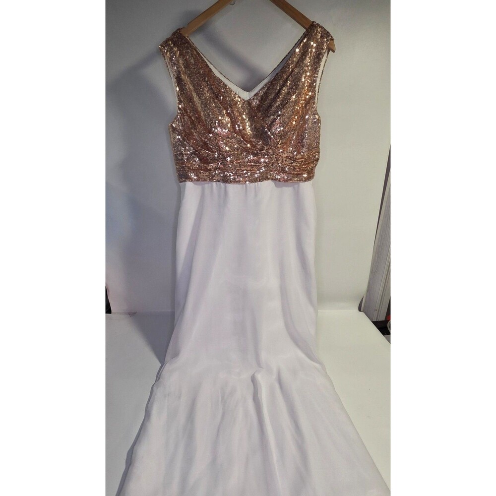 Wedding Prom Dress Rose Gold and White sz 16 Sequence Floor Length Formal Gown